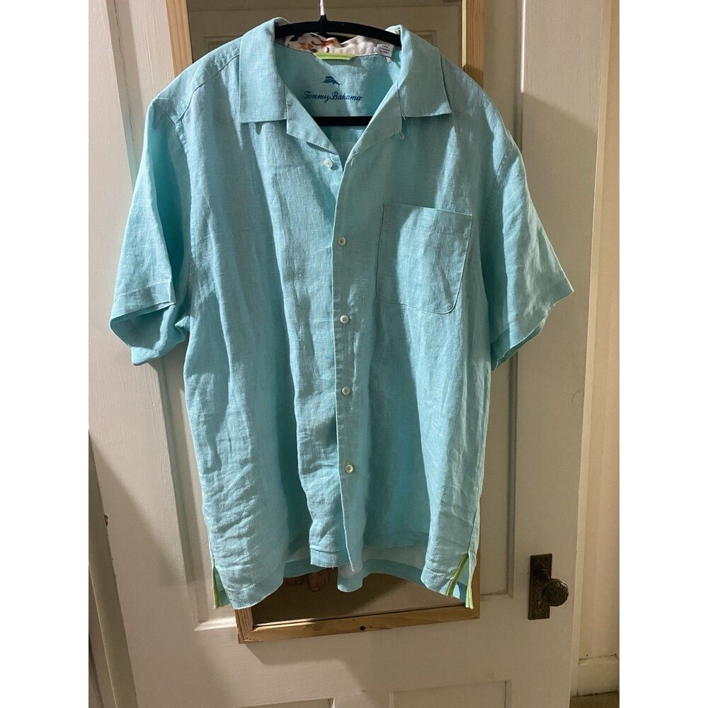 Tommy Bahama Sea Glass Breeze 100% Linen Short Sleeve Shirt Size